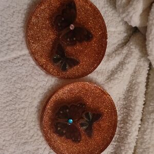 Glittery Orange Butterfly Coasters